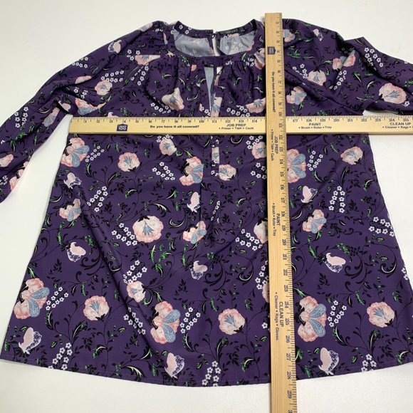 eShakti Floral Keyhole Blouse Top Size XL 16 Purple Crepe Unlined Pullover Boho - Picture 11 of 14